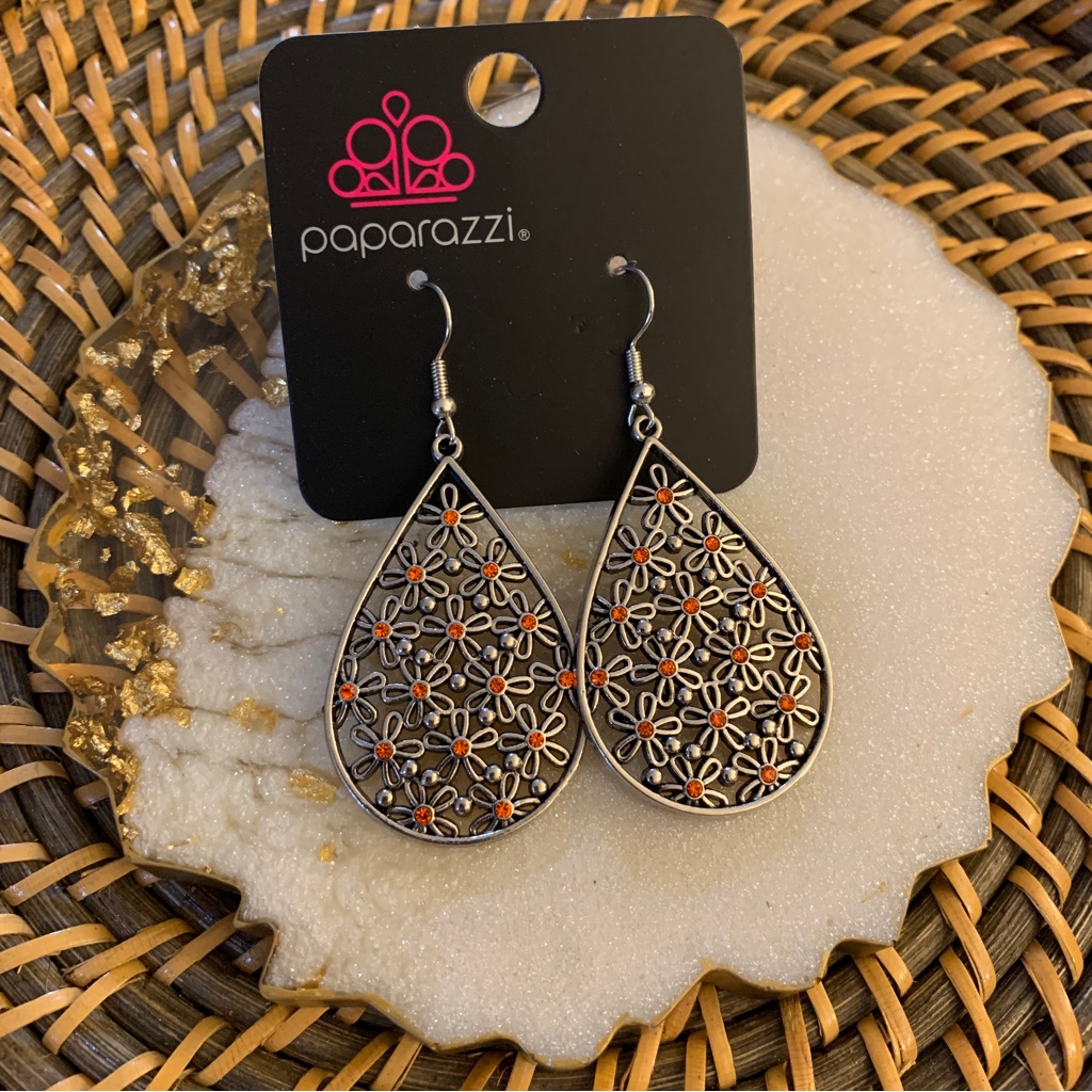 Tick Tick Bloom Orange Rhinestone Earrings